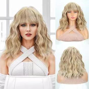 LISI HAIR Синтетические короткие светлые волнистые парики с челкой из натуральных волос для женщин Парик из термостойких волокон для вечеринок