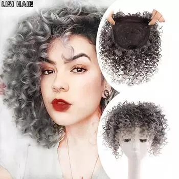 LISI HAIR Синтетические короткие вьющиеся парики для женщин Афро-кудрявый вьющийся парик с наращиванием челки Натуральный парик для косплея 20cm