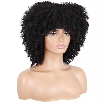 LISI HAIR Синтетические Omber Короткие вьющиеся парики с челкой для чернокожих женщин Африканское высокотемпературное волокно Косплей Ежедневные волосы