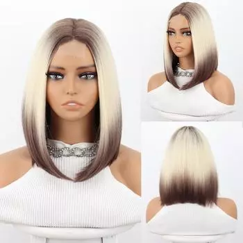 LISI HAIR Синтетические парики Коричневый Средняя часть Золото для женщин Короткие прямые парики Боб Повседневная одежда Косплей Синтетические парики 30CM