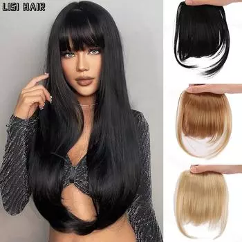 LISI HAIR Синтетические прямые волосы с челкой 2 заколки для наращивания волос Искусственная бахрома Накладная шиньон для женской одежды 20cm