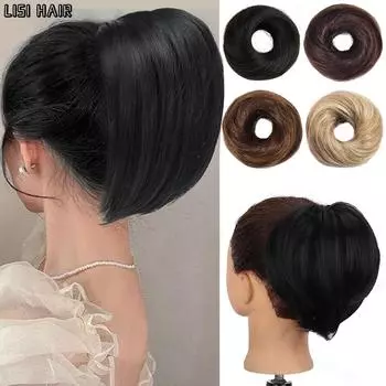 LISI HAIR Синтетические пучки волос Шиньон Пончик Прямой хвост Обёрточная бумага Пучок Наращивание волос Натуральный шиньон для женщин Одежда для косплея 20cm