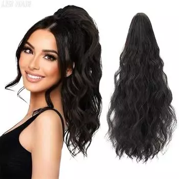 LISI HAIR Синтетические волнистые зажимы для наращивания волос в хвосте Черный шиньон Короткий хвост Натуральный парик для женщин 40cm