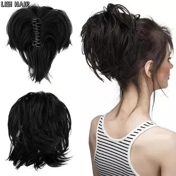 LISI HAIR Синтетический беспорядочный короткий парик с хвостиком, наращивание парика с когтями для волнистого стиля для женщин, повседневная одежда 20cm