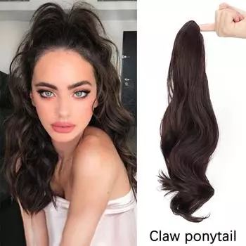 LISI HAIR Синтетический длинный хвостик Наращивание коготь Толстый волнистый зажим в накладных хвостах Накладные волосы Мягкий натуральный парик для женщин Черный Коричневый 45CM