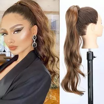 LISI HAIR Синтетический хвостик для наращивания Гибкая обертка вокруг волос Конский хвост Искусственный парик Натуральный волнистый шиньон для женщин 75cm