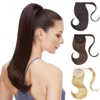 LISI HAIR Синтетический прямой хвост с обертыванием вокруг длинного наращивания хвоста Прямой наращивание хвоста для женской одежды 50cm