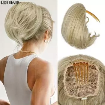 LISI HAIR Синтетический пучок для волос Шиньон Полностью короткий хвостик Пучок для волос Шиньон с расческой Прическа-булочка на шнурке 20cm