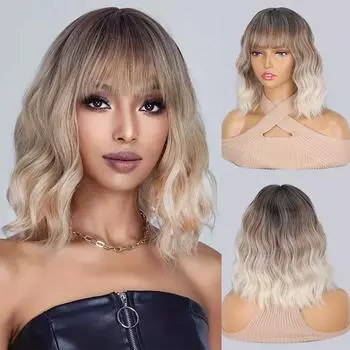 LISI HAIR Синтетический волнистый парик с челкой, женский короткий кудрявый волнистый парик длиной до плеч для женщин, ежедневное использование 30cm