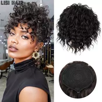 LISI HAIR Синтетический волнистый вьющийся хвостик Наращивание черного парика Хвост на шнурке для женщин Короткий мягкий натуральный хвостик для ежедневного использования 20cm