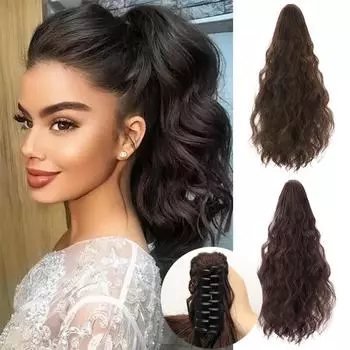 LISI HAIR Синтетический зажим для волос в волнистом хвосте Наращивание волос Короткий шиньон Пучок для волос Искусственные натуральные волосы для женщин Повседневный косплей 40cm