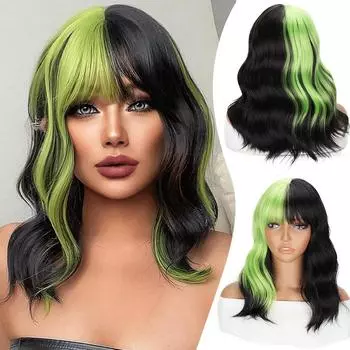 LISI HAIR Soft Natural Short Wavy Wig Synthetic With Bangs Wigs Extension Shoulder Length Curly Hair For Women Daily Party Use 30cm