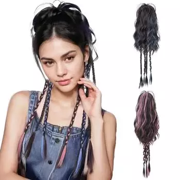 LISI HAIR Synthetic Long Braid Ponytail Curly Hair Buns Braid Wig Extension Claw Clip Ponytail Buns Ponytail For Women Daily Use 60cm