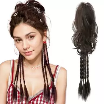 LISI HAIR Synthetic Long Hair Braid Ponytail Curly Hair Buns Braid Wig Claw Clip Ponytail Extension Buns Ponytail For Women Daily Use 60cm