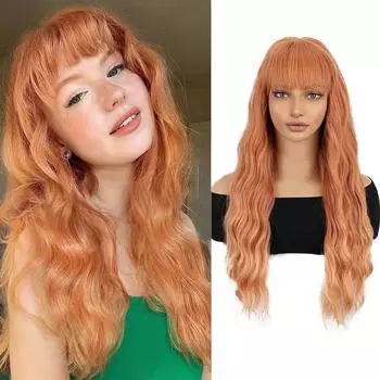 LISI HAIR Synthetic Long Wigs With Bangs Long Wavy Wigs For Women Natural looking Wig Curly Wavy Hair Wigs For Daily Party Use 60cm