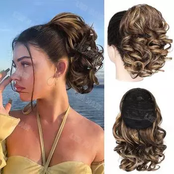 LISI HAIR синтетические короткие вьющиеся накладные волосы с завязками на заколках элегантные аксессуары для повседневного использования 25cm