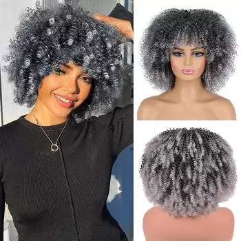 LISI HAIR Synthetic Short Curly Fake Bob Hair Extension Wig With Fluffy Bangs For Women Daily Party Wear 30cm