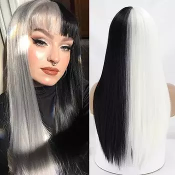 LISI HAIR Женская мода Длинные прямые полуцветные черные, красные, розовые, синие парики для косплея с челкой Длинные прямые шиньон из синтетического волокна