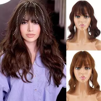 LISI HAIR Женская мода Короткие волосы Натуральная волна воды Наращивание волос с челкой Парик из синтетического волокна Подходит для вечеринок и повседневного использования