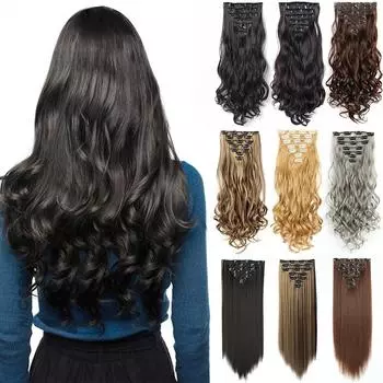 LISI HAIR Женские 7 шт./компл. 22 длинные волнистые шиньони 140 г 16 заколок в ложной укладке синтетические заколки для наращивания волос термостойкие 24inches