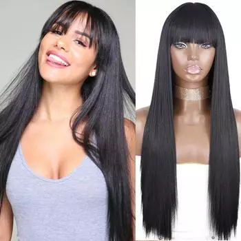 LISI HAIR женские длинные прямые волосы с челкой парики из синтетического волокна черный оранжевый розовый винно-красный термостойкие парики ежедневного использования 30inches