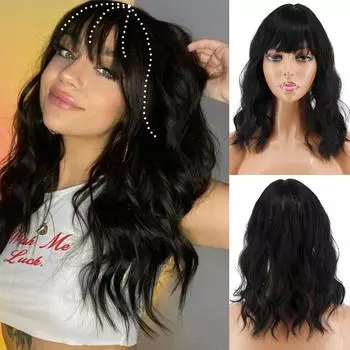 LISI HAIR Женские наращивание волос Натуральные короткие волнистые волосы с челкой Заколка на голове для покрытия выпадения волос Парик из синтетического волокна для ежедневного использования