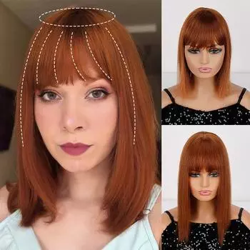 LISI HAIR женские прямые каштановые волосы длиной до плеч с челкой, короткие шиньон из синтетического волокна, черный, серый, коричневый цвет 25 cm