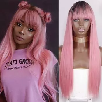 LISI HAIR женский длинный черный розовый парик для косплея с челкой синтетические прямые волосы 28 дюймов длинный термостойкий оранжевый парик повседневная одежда