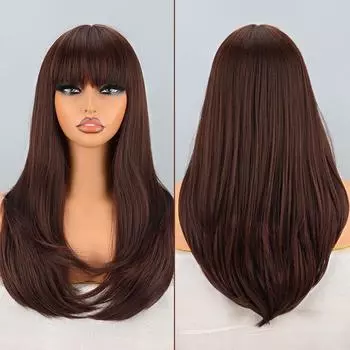 LISI HAIR женский длинный многослойный натуральный прямой парик с челкой из синтетического волокна, натуральная повседневная одежда, длинный волнистый парик для косплея 60cm