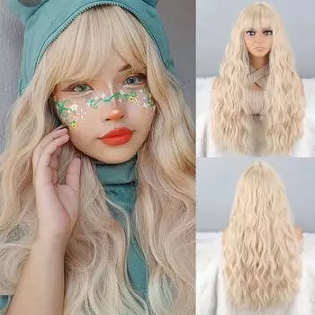 LISI HAIR Женский длинный светлый волнистый парик с челкой для женщин Синтетическое волокно Светло-русый длинный парик Повседневная одежда и вечеринка 24-88