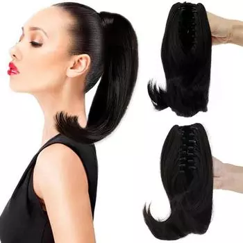 LISI HAIR женский короткий натуральный хвостик парик на клипсе на наращивание волос из синтетического волокна черный, коричневый светлый подходит для вечеринки, повседневного использования