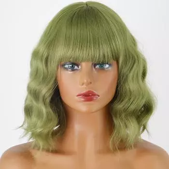 LISI HAIR женский короткий волнистый парик с челкой из синтетического волокна, натуральный волнистый зеленый парик для косплея, повседневная одежда