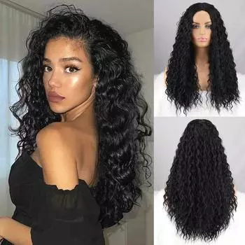 LISI HAIR женский модный черный кудрявый вьющийся парик без челки из синтетического волокна женский косплей вечерние длинный глубокий вьющийся парик 1502-13
