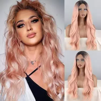 LISI HAIR женский модный длинный волнистый розовый парик с омбре без челки из синтетического волокна натуральный волнистый косплэй повседневная одежда розовый парик
