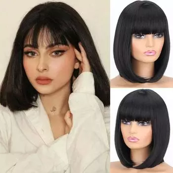 LISI HAIR женский прямой парик боб до плеч с челкой из синтетического волокна натуральный черный повседневная одежда парик боб для косплея 1b