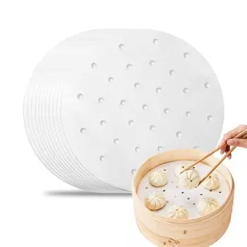 Лист для пароварки Coolooda, кулинарная бумага для китайской пароварки, термостойкая и для приготовления на пару, тусклая, круглая (100 листов) Бумага, Пароварка, Бумага,