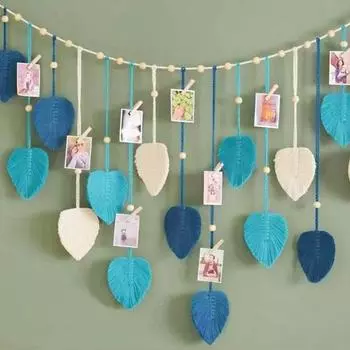 Лист кисточкой настенный гобелен в богемном стиле Po фоновое украшение деревянная бусина хлопковая веревка ручная работа зелёный