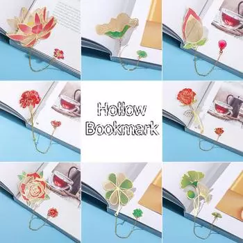 Лист лотоса новый металлический полый китайский стиль кисточка знак пагинации латунная закладка книжный зажим окрашенный Chain-Lotus