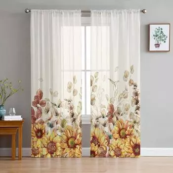Листья эвкалипта Фермерское растение Осенняя вуаль Прозрачные шторы Гостиная Окно Тюль Шторы Кухня Спальня Шторы Домашний декор 135W x 114H(cm)