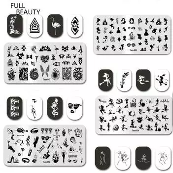 Листья, цветочные полоски, дизайн, штамповочные пластины, абстрактные женские шаблоны для штампов для лица, лист, цветочная печать, трафарет, инструменты для декора