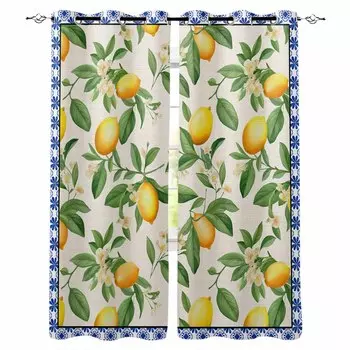Листья лимона Цветы Плотные Шторы Для Гостиной Спальни Оконные Шторы Жалюзи Шторы W135 x H60cm