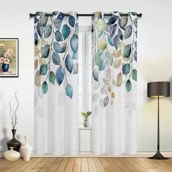 Листья Растение Сине-зеленые Шторы для Спальни Гостиной Шторы Кухни Детской Комнаты Оконные Шторы Современный Домашний Декор 135W x 60H(cm) x1