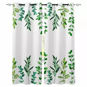 Листья растений акварель сельский стиль затемняющие шторы для гостиной спальни оконные шторы жалюзи занавески W135 x H60cm