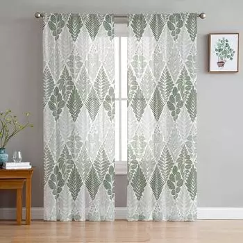 Листья растений, коричневые листья, современные тюлевые шторы для гостиной, спальни, дома, кухни, окна, прозрачные шторы 135W x 114H(cm)