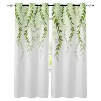 Листья растений виноградная лоза акварель градиент зеленый затемняющие шторы для гостиной спальни оконные шторы жалюзи занавески W135 x H60cm