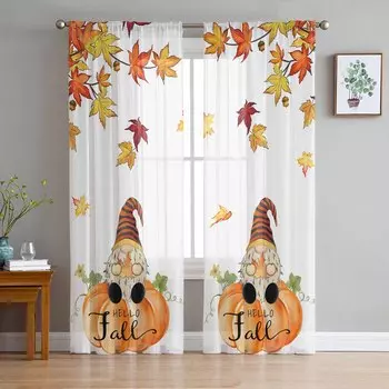 Листья Тыквы Гном Фестиваль Прозрачные Шторы для Детей Спальня Гостиная Вуаль Оконные Шторы Тюль Шторы W135 x H114cm