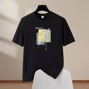 Лист S-6XL Мужская хлопковая футболка с коротким рукавом Мужская футболка с круглым вырезом Повседневная футболка 4XL