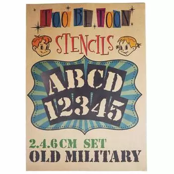 Лист трафарета Алфавит заглавные буквы цифры набор СТАРЫЙ ВОЕННЫЙ & (2,4,6см)