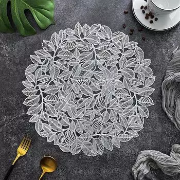Лист Вырезанный ПВХ Салфетки Бытовые Легкая Роскошь Нескользящие и Теплоизоляционные Декоративные Коврики для Обеденного Стола серебряный