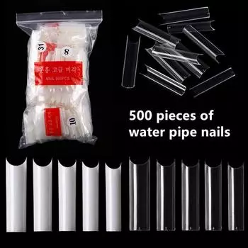 Листы для дизайна ногтей, 500 штук прозрачных накладных ногтей, патчи для ногтей высокой кривизны в мешочках для водопроводных труб
